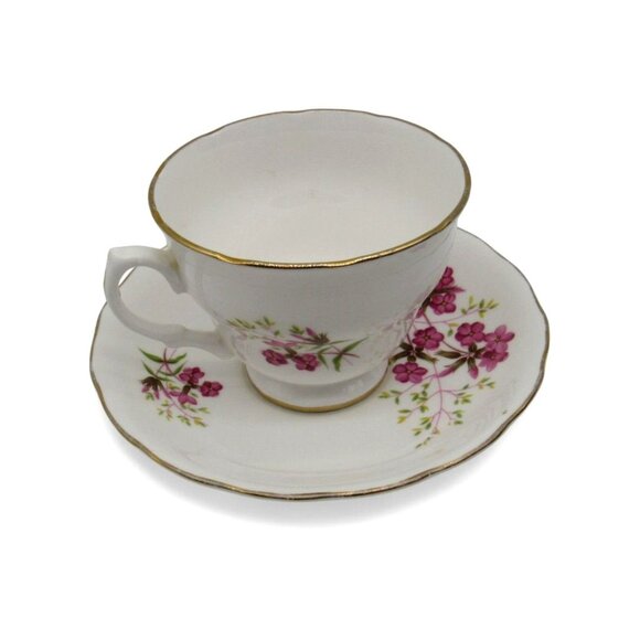 ROYAL VALE Floral Tea Cup and Saucer Gold Trim Made In England Pink Flower Vinta - Picture 1 of 11